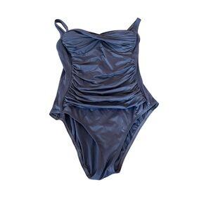 Emerald Bay‎ Blue One-Piece Swimsuit with Ruching Size  12
